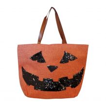 Jumbo Halloween Tote with 2 Color Sequins - JACK O LANTERN - CLOSEOUT IRREGULAR