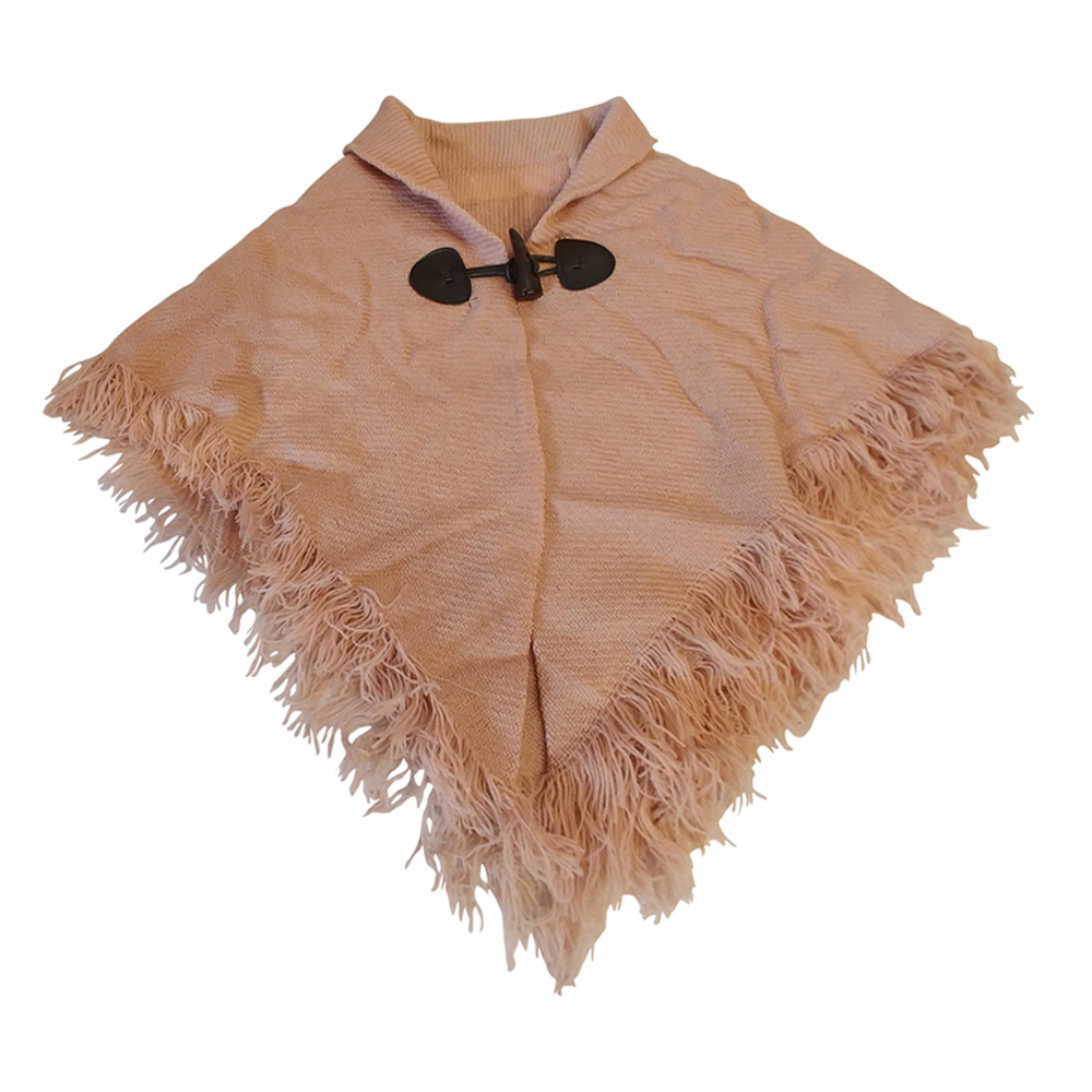 Toddler Fringe Wrap-Around Toggle Poncho Scarf - CAMEL - CLOSEOUT