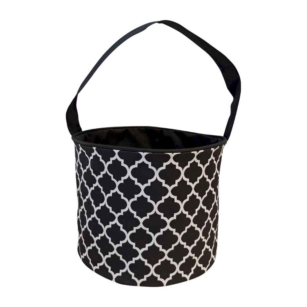 Monogrammable Easter Basket & Halloween Bucket Tote - BLACK QUATREFOIL - CLOSEOUT