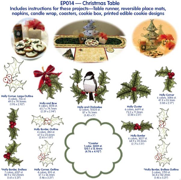 Christmas Table Cactus Punch EP014 Embroidery Designs on CD