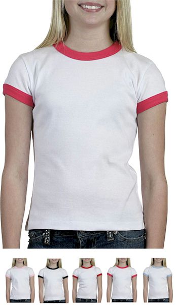 bella girl Rib Cap Sleeve Ringer T-Shirt - 9040 Embroidery Blanks