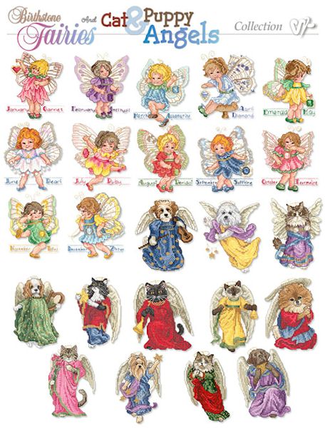 Birthstone Fairies and Cat and Puppy Angels Embroidery Designs on CD from the Vermillion Stitchery 73300