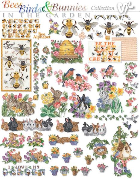 Bees Birds and Bunnies Embroidery Designs on CD from the Vermillion Stitchery 73900