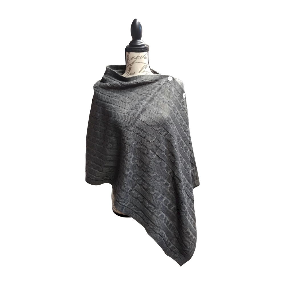 Cable Knit Button Poncho - GRAY - CLOSEOUT