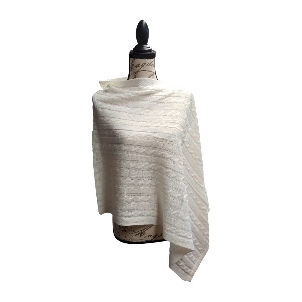 Cable Knit Button Poncho - IVORY - CLOSEOUT