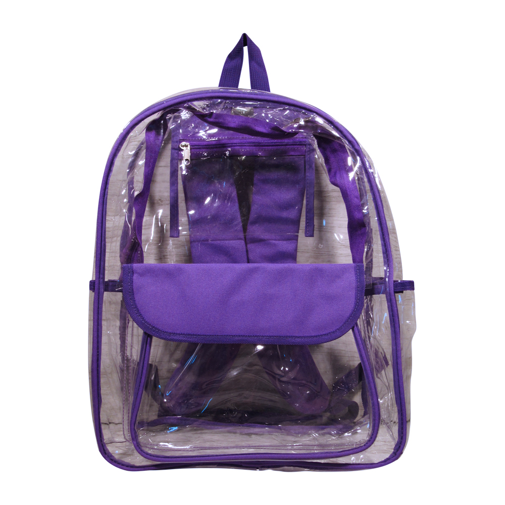 Premium Clear Backpack - PURPLE TRIM - CLOSEOUT