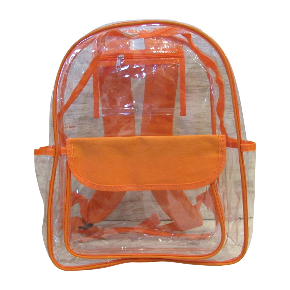 Premium Clear Backpack - ORANGE TRIM - CLOSEOUT