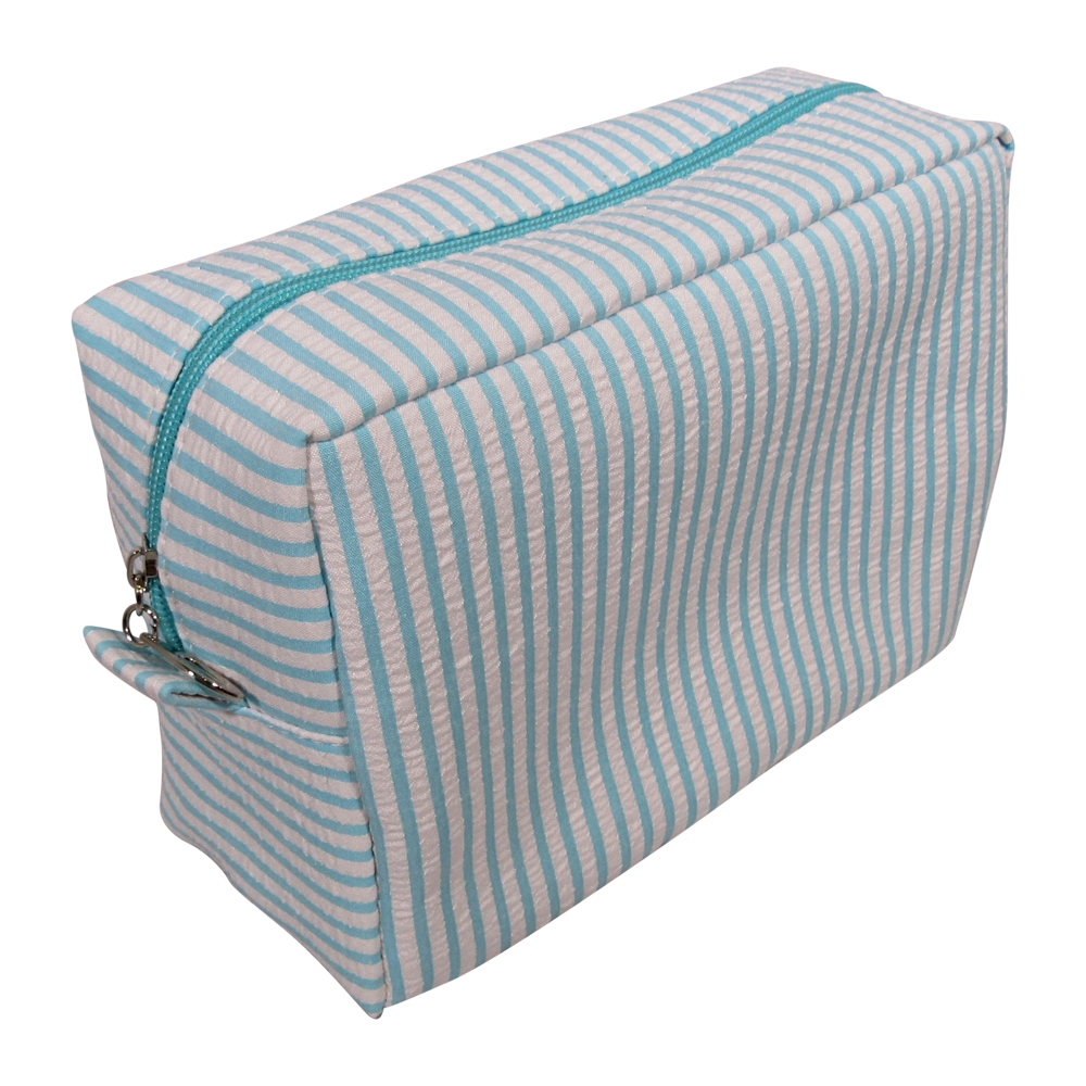 The Coral Palms® Simply Seersucker Cosmetic Bag - AQUA - CLOSEOUT