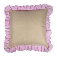 16" Jute Farmhouse Throw Pillow Cover with Gingham Plaid Ruffle - LIGHT PINK - CLOSEOUT