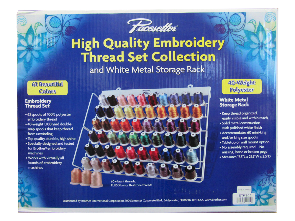 Brother ETKS63 Pacesetter Simplicity Pro 63 Color Polyester Embroidery Thread Kit With Metal Rack