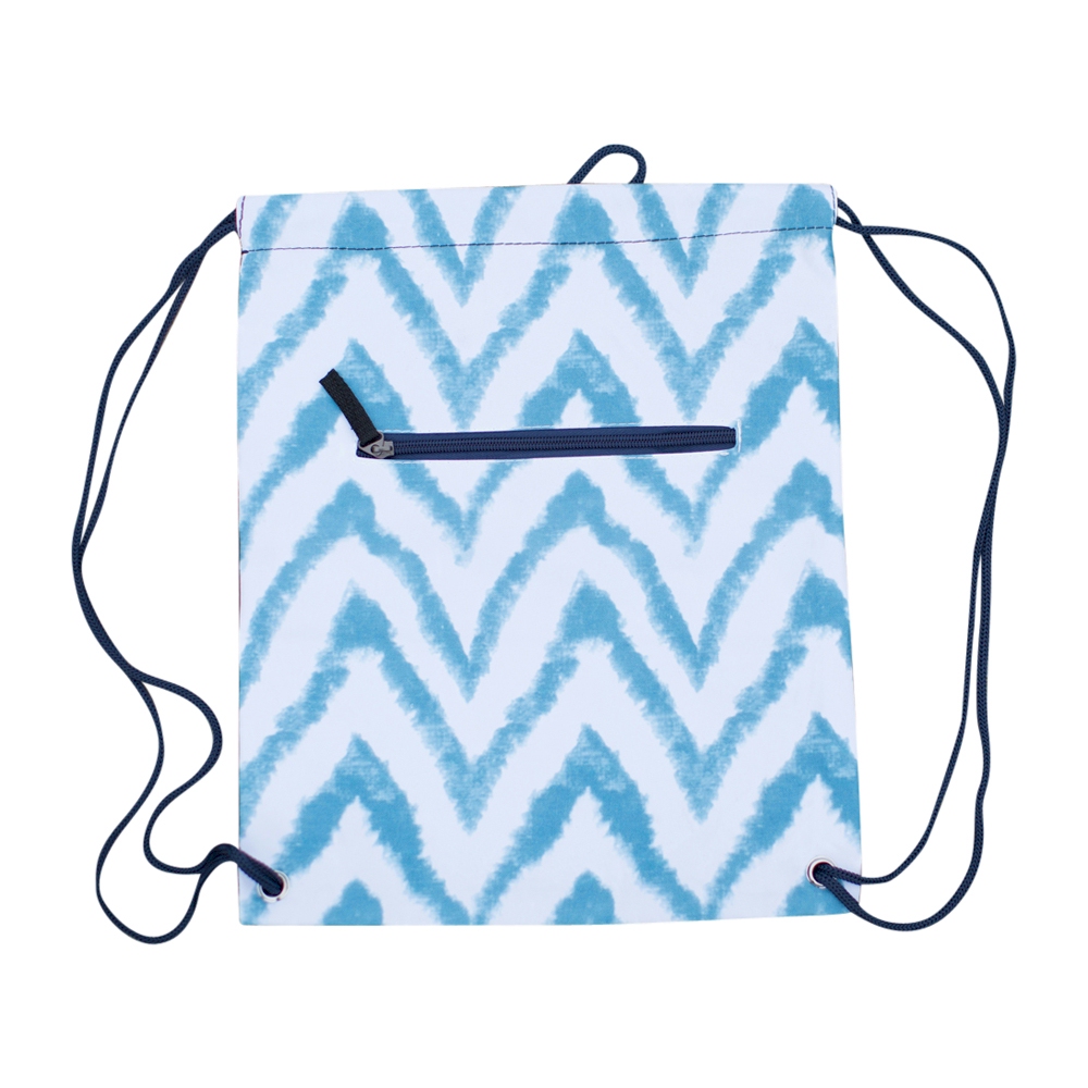 Chevron Ikat Print Gym Bag Drawstring Pack Embroidery Blanks - BLUE - CLOSEOUT