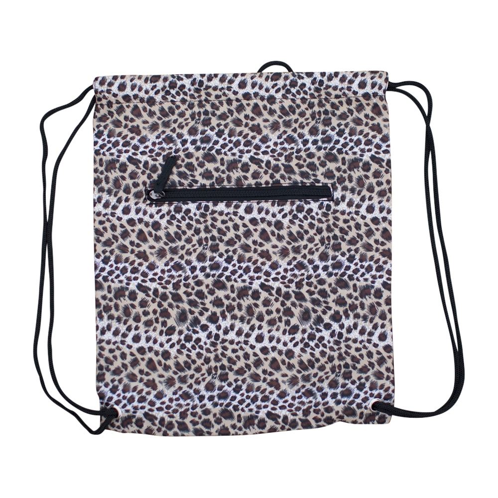 Leopard Print Gym Bag Drawstring Pack Embroidery Blanks - BLACK TRIM - CLOSEOUT
