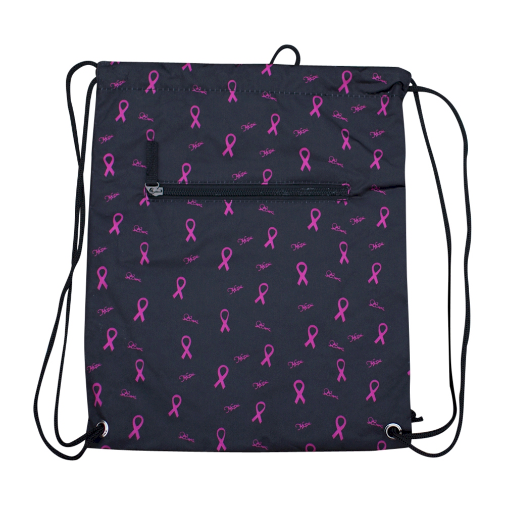 Pink Ribbon Print Gym Bag Drawstring Pack Embroidery Blanks - BLACK - CLOSEOUT