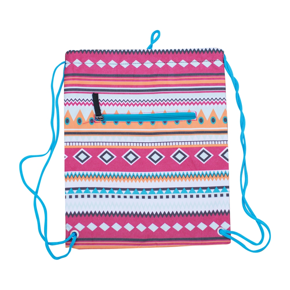 Aztec Print Gym Bag Drawstring Pack Embroidery Blanks - TURQUOISE TRIM - NLA - DO NOT REORDER