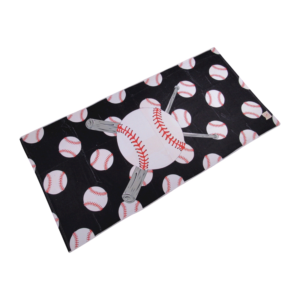 The Coral Palms® Baseball Print Hemmed Beach Towel - BLACK