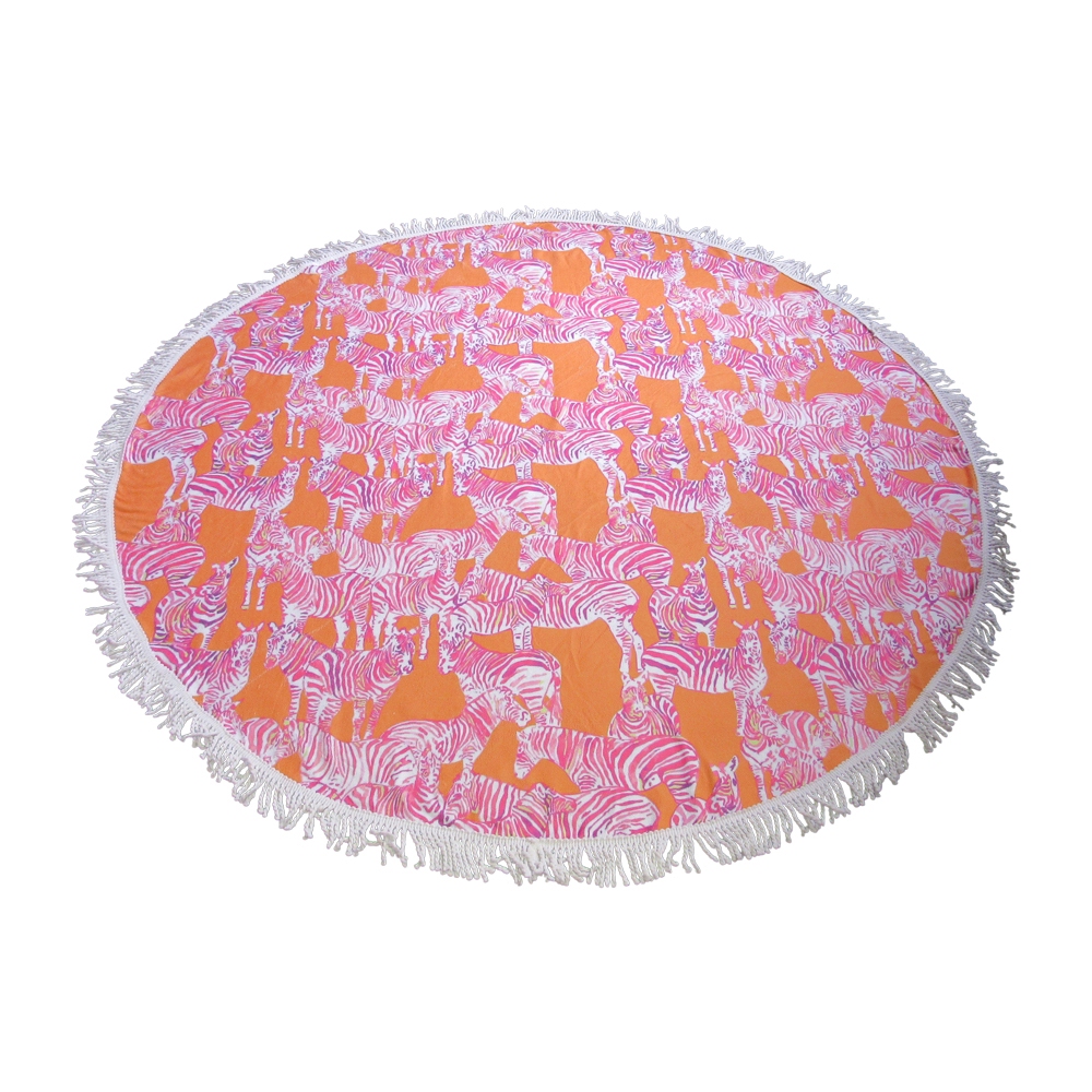 The Coral Palms® Premium Weight 60" Round Fringed Beach Towel - So Zebralicious Collection - CLOSEOUT