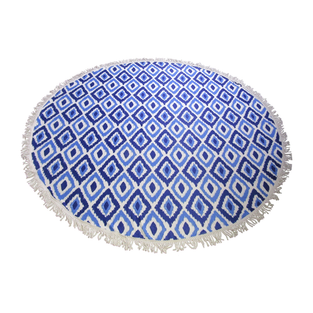 The Coral Palms® Premium Weight 60" Round Fringed Beach Towel - Blue Ikat Ogee Collection - CLOSEOUT