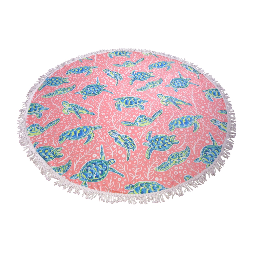 The Coral Palms® Premium Weight 60" Round Fringed Beach Towel - Solely Sea Turtles Collection - CLOSEOUT