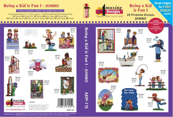 Being a Kid is Fun Amazing Designs ADP-15J Jumbo Embroidery Designs on CD