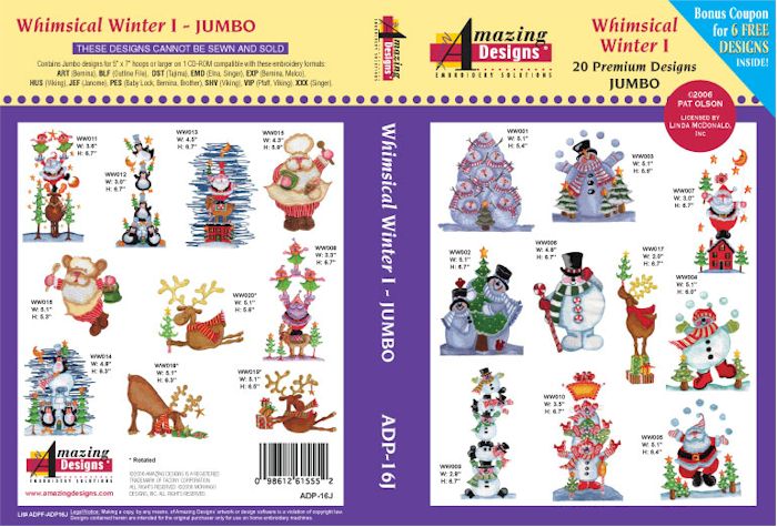 Whimsical Winter Amazing Designs ADP-16J Embroidery Designs on CD