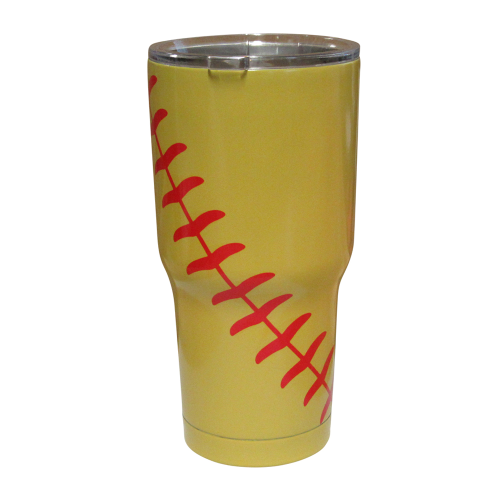 30oz Double Wall Stainless Steel Super Tumbler - SINGLE LACE SOFTBALL - CLOSEOUT
