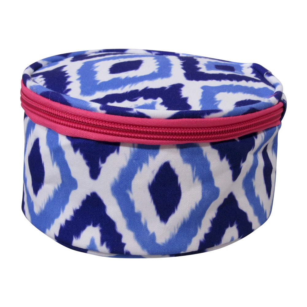 The Coral Palms® Round Jewelry Case Embroidery Blanks - Blue Ikat Ogee Collection - CLOSEOUT