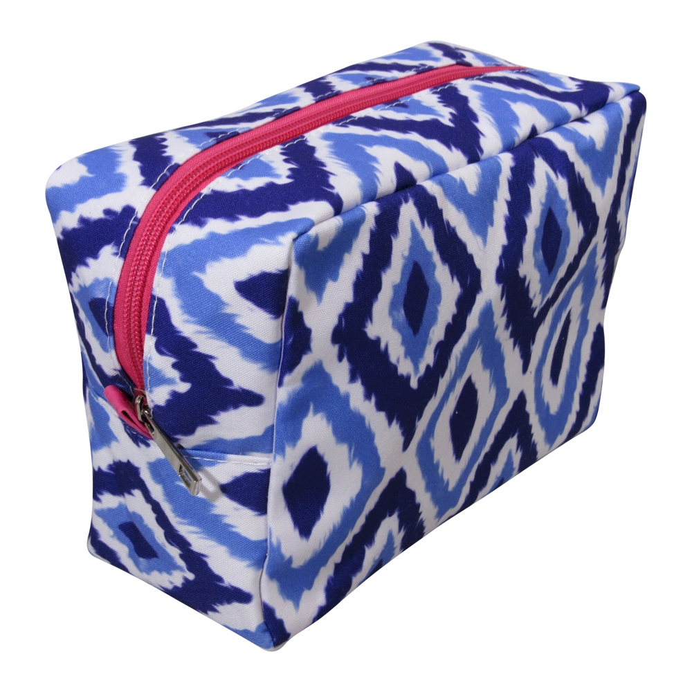 The Coral Palms® Cosmetic Bag - Blue Ikat Ogee Collection - CLOSEOUT