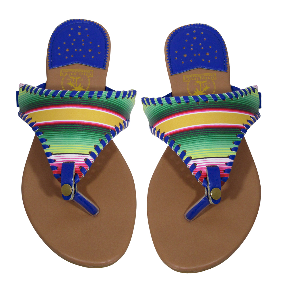 The Coral Palms® EasyStitch Celia T-Strap Sandal with Royal Blue Accents - CLOSEOUT