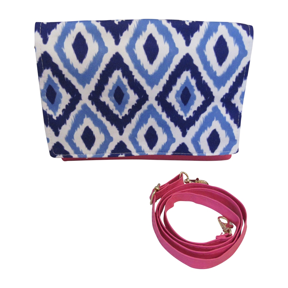The Coral Palms® Crossbody Convertible Clutch Purse - Blue Ikat Ogee Collection - CLOSEOUT