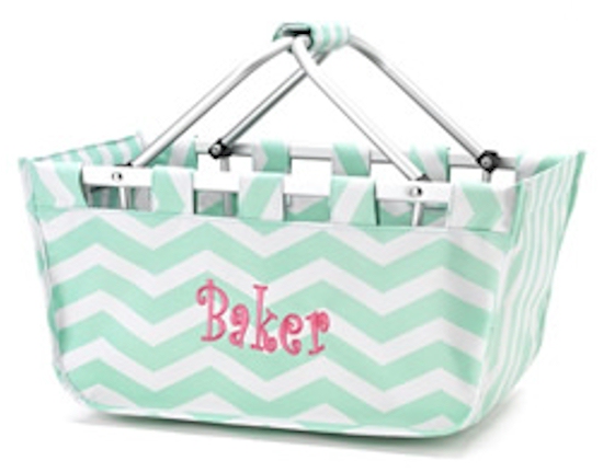 Foldable Market Tote Embroidery Blanks - MINT CHEVRON