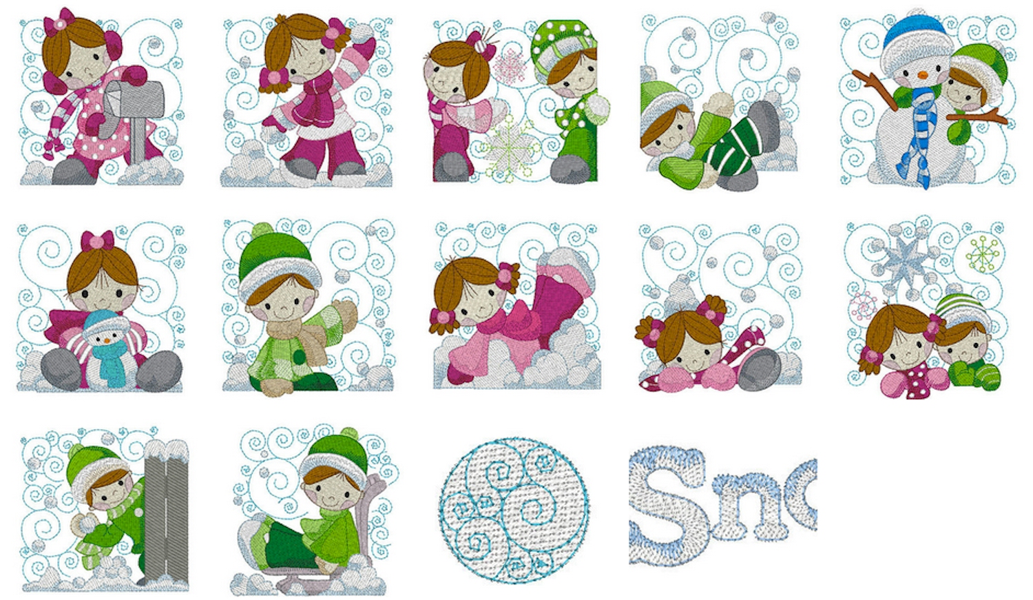 Curly Snowday Mylar Embroidery Designs by Purely Gates Embroidery