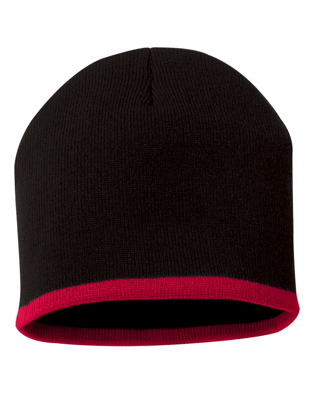 8" Knit Beanie with Striped Bottom Embroidery Blanks - BLACK/RED