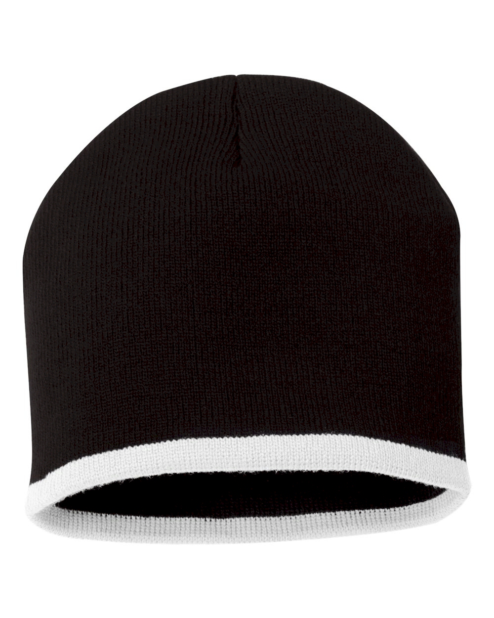 8" Knit Beanie with Striped Bottom Embroidery Blanks - BLACK/WHITE