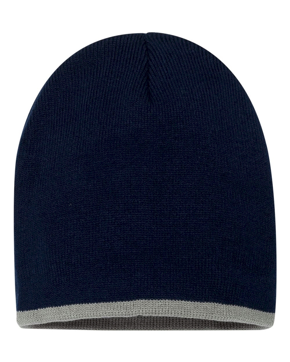 8" Knit Beanie with Striped Bottom Embroidery Blanks - NAVY/GRAY