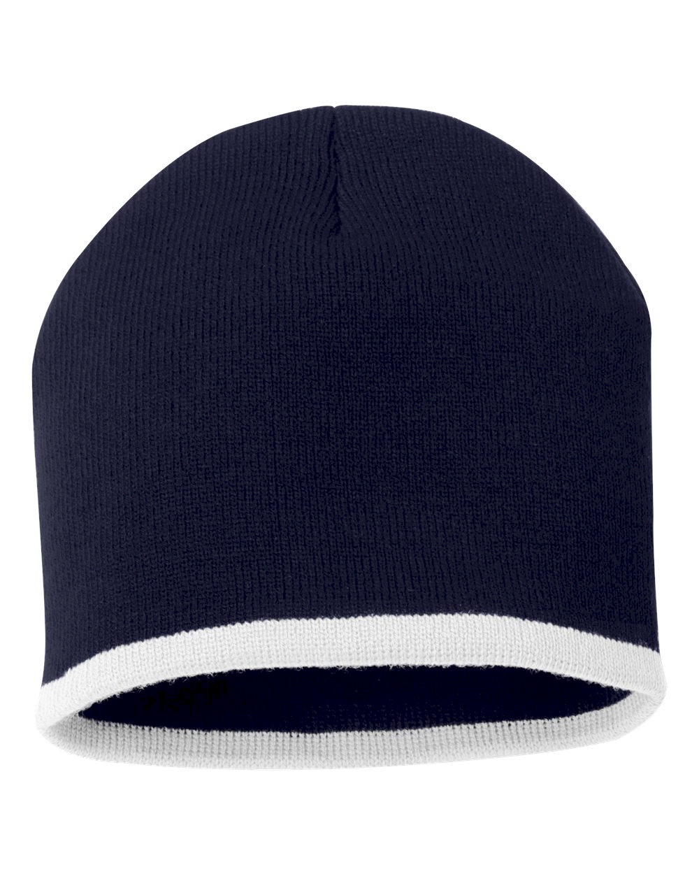 8" Knit Beanie with Striped Bottom Embroidery Blanks - NAVY/WHITE