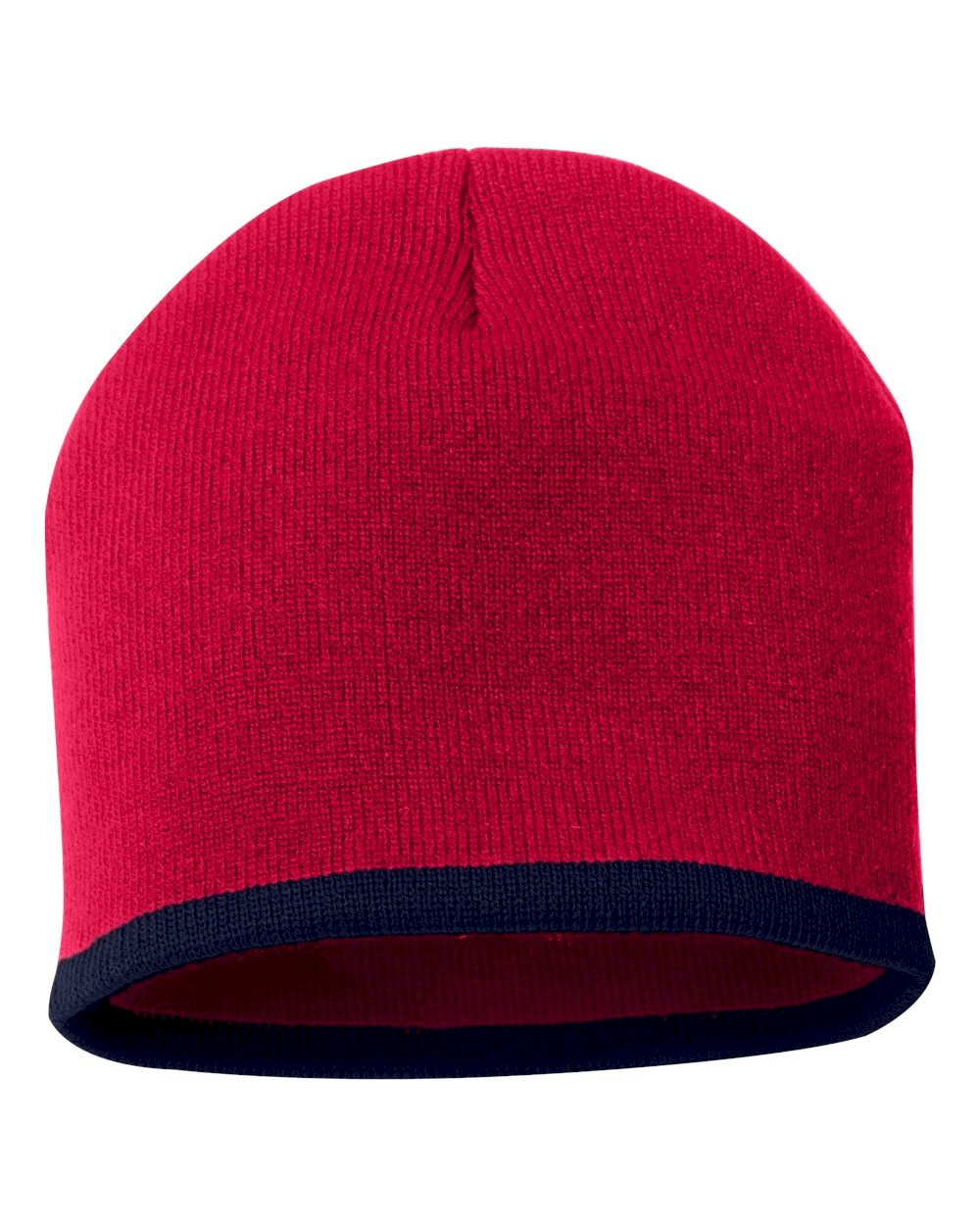 8" Knit Beanie with Striped Bottom Embroidery Blanks - RED/NAVY