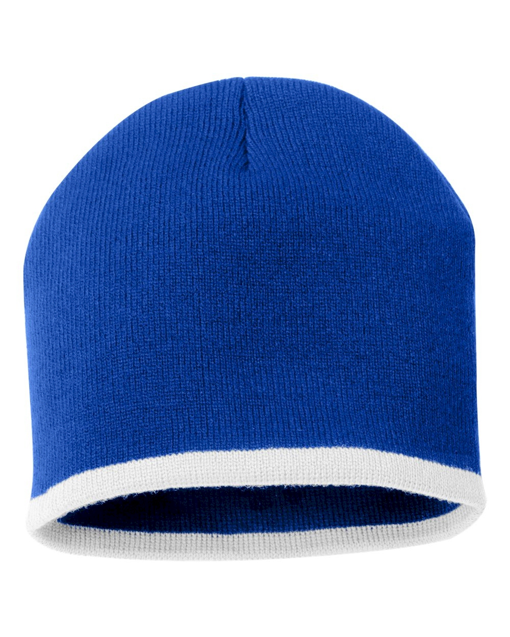8" Knit Beanie with Striped Bottom Embroidery Blanks - ROYAL/WHITE