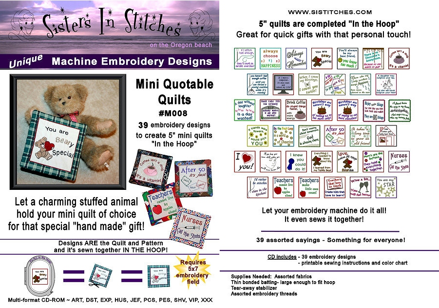 Mini Quotable Quilts Embroidery Designs by Sisters in Stitches