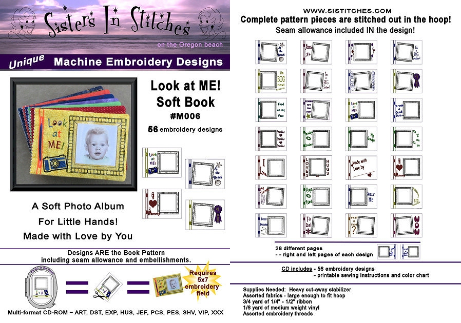 Look At Me! Soft Book Embroidery Designs by Sisters in Stitches