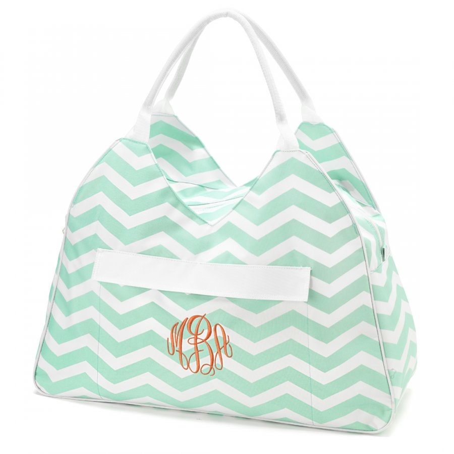 Beach and Pool Bag Embroidery Blanks - MINT CHEVRON