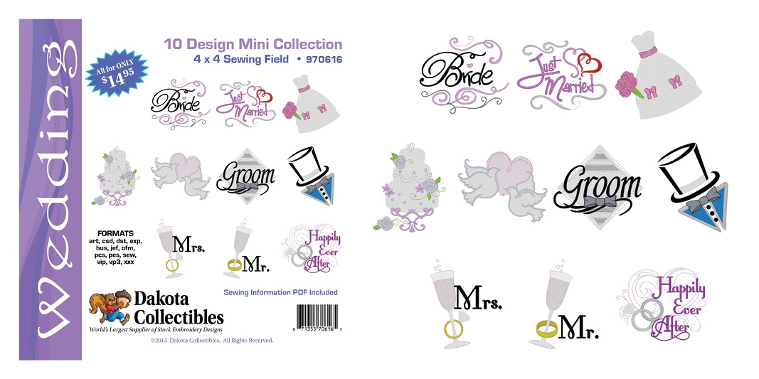 Wedding Mini Collection of Embroidery Designs by Dakota Collectibles on a CD-ROM 970616