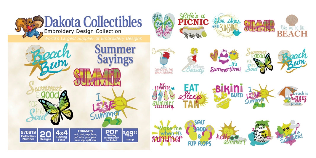 Summer Sayings Embroidery Designs by Dakota Collectibles on a CD-ROM 970619