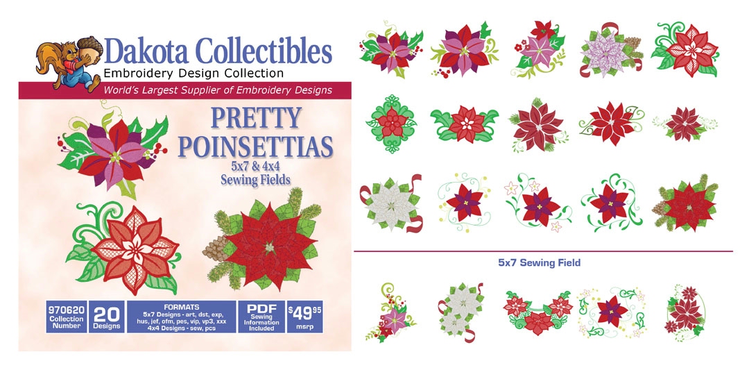 Pretty Poinsettias Embroidery Designs by Dakota Collectibles on a CD-ROM 970620