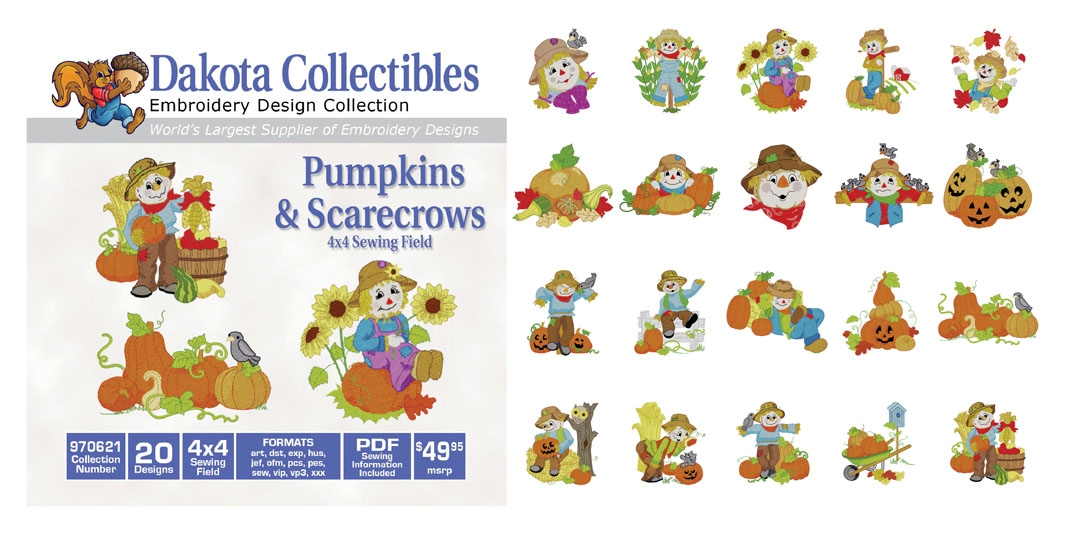 Pumpkins and Scarecrows Embroidery Designs by Dakota Collectibles on a CD-ROM 970621