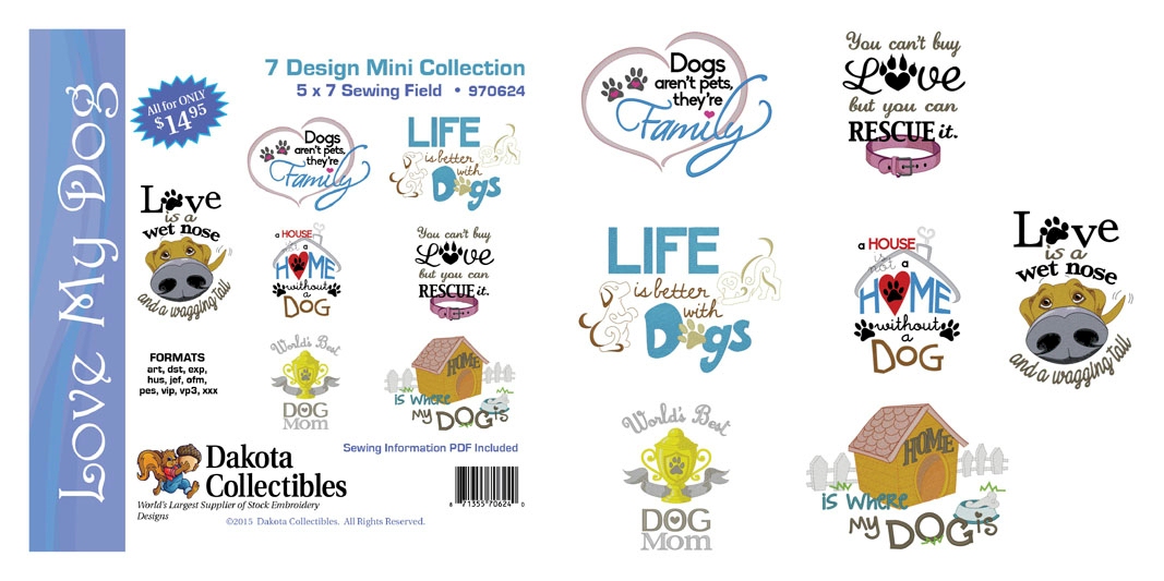 Love My Dogs Mini Collection of Embroidery Designs by Dakota Collectibles on a CD-ROM 970624