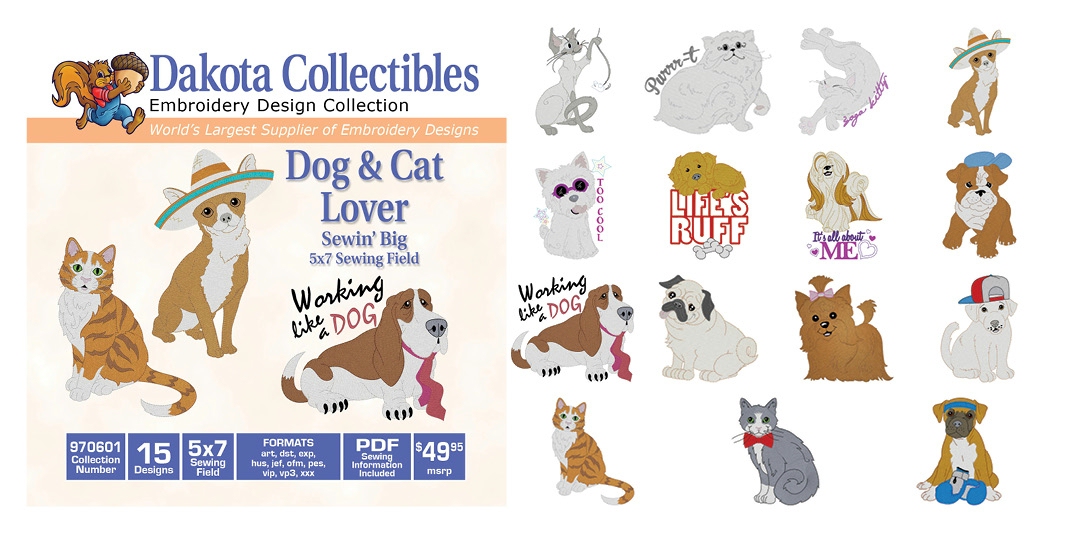 Dog & Cat Lover Embroidery Designs by Dakota Collectibles on a CD-ROM 970601
