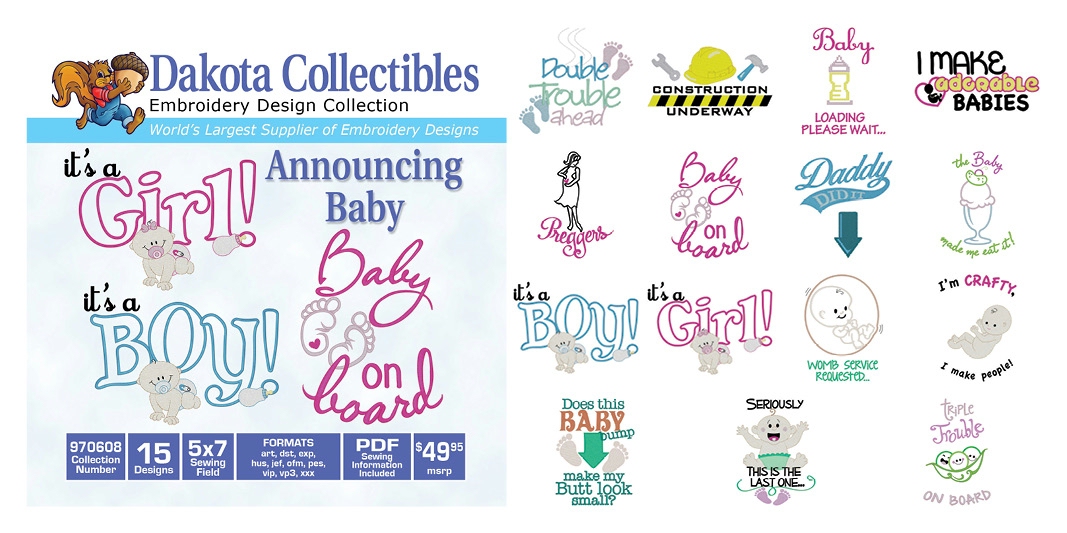 Announcing Baby Embroidery Designs by Dakota Collectibles on a CD-ROM 970608