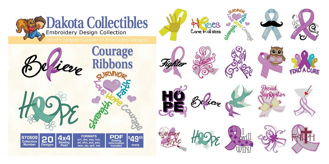 Courage Ribbons Embroidery Designs by Dakota Collectibles on a CD-ROM 970609