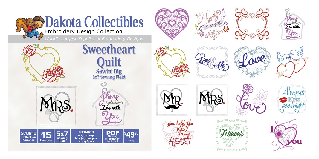 Sweetheart Quilt Embroidery Designs by Dakota Collectibles on a CD-ROM 970610