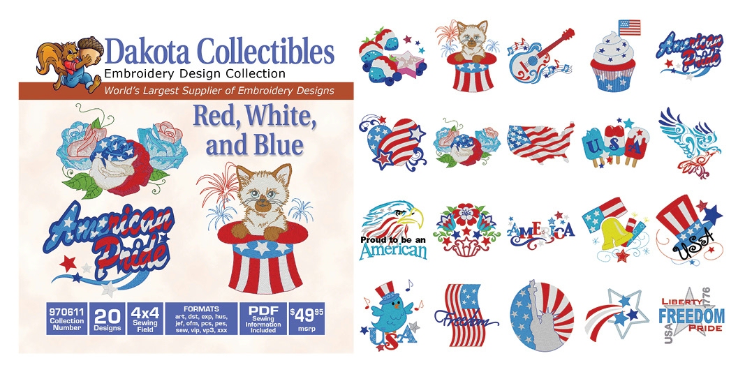 Red, White, and Blue Embroidery Designs by Dakota Collectibles on a CD-ROM 970611